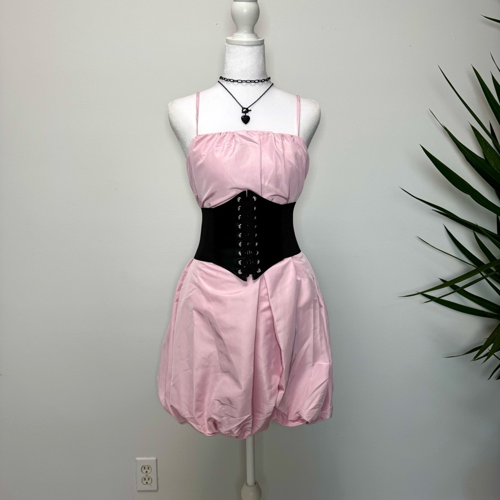 Pink Barbiecore Coquette Taffeta Bubble Hem Mini Dress NWT L Formal Prom - Picture 7 of 9